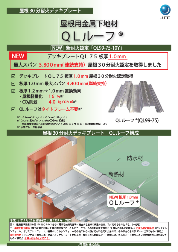 QLルーフ新耐火認定「QL99-75-10Y」リーフレットのサムネイル